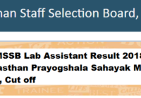 RSMSSB Lab Assistant Result 2018, Rajasthan Prayogshala Sahayak Merit List, Cut off