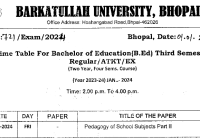 BU Bhopal B.Ed Time Table 2024 यहाँ देंखे Barkatullah University BEd 1st & 3rd Sem Exam Date @www.bubhopal.ac.in